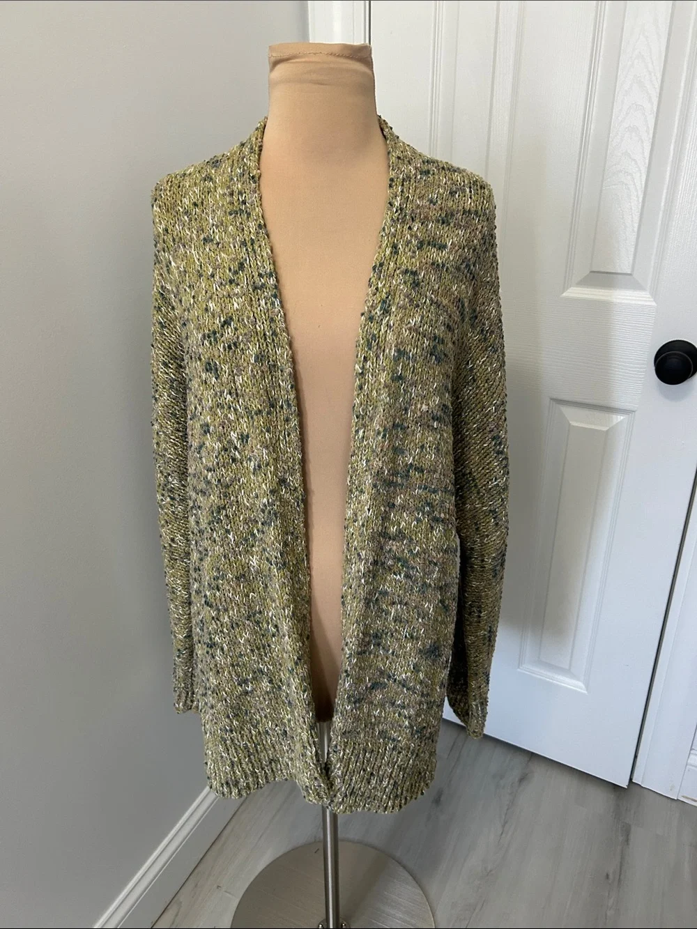 J. Jill Mixed Knit Open Cardigan Sweater Green